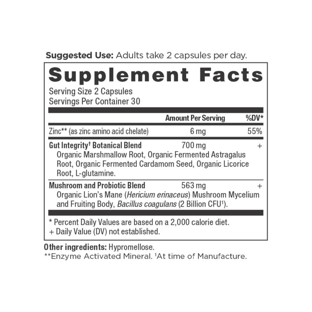 Ancient Nutrition Leaky Gut Capsules supplement facts panel listing ingredients, dosage, and serving size