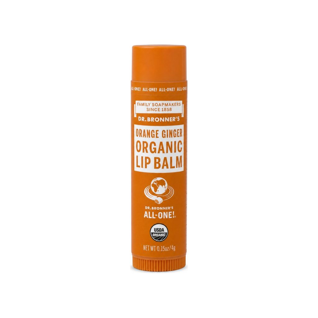 Dr. Bronner's Organic Lip Balm Orange Ginger 0.15 oz front tube