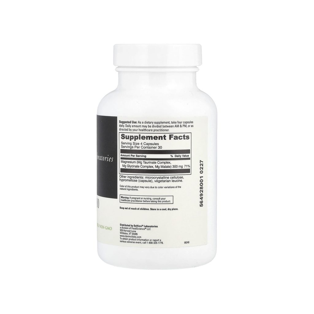 DaVinci Laboratories Tri-Mag 300 supplement facts panel listing ingredients, dosage, and serving size