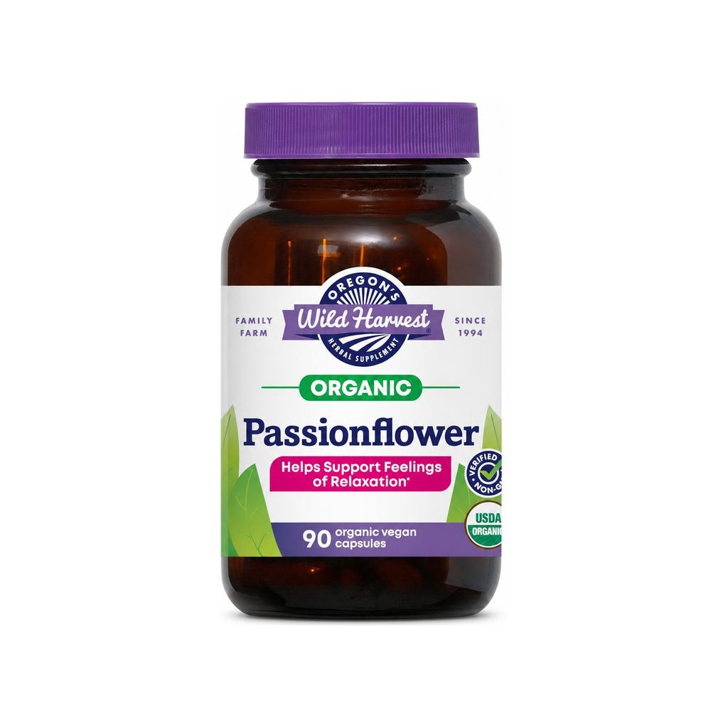 Oregon's Wild Harvest Passionflower front bottle with USDA Organic and Non-GMO badges