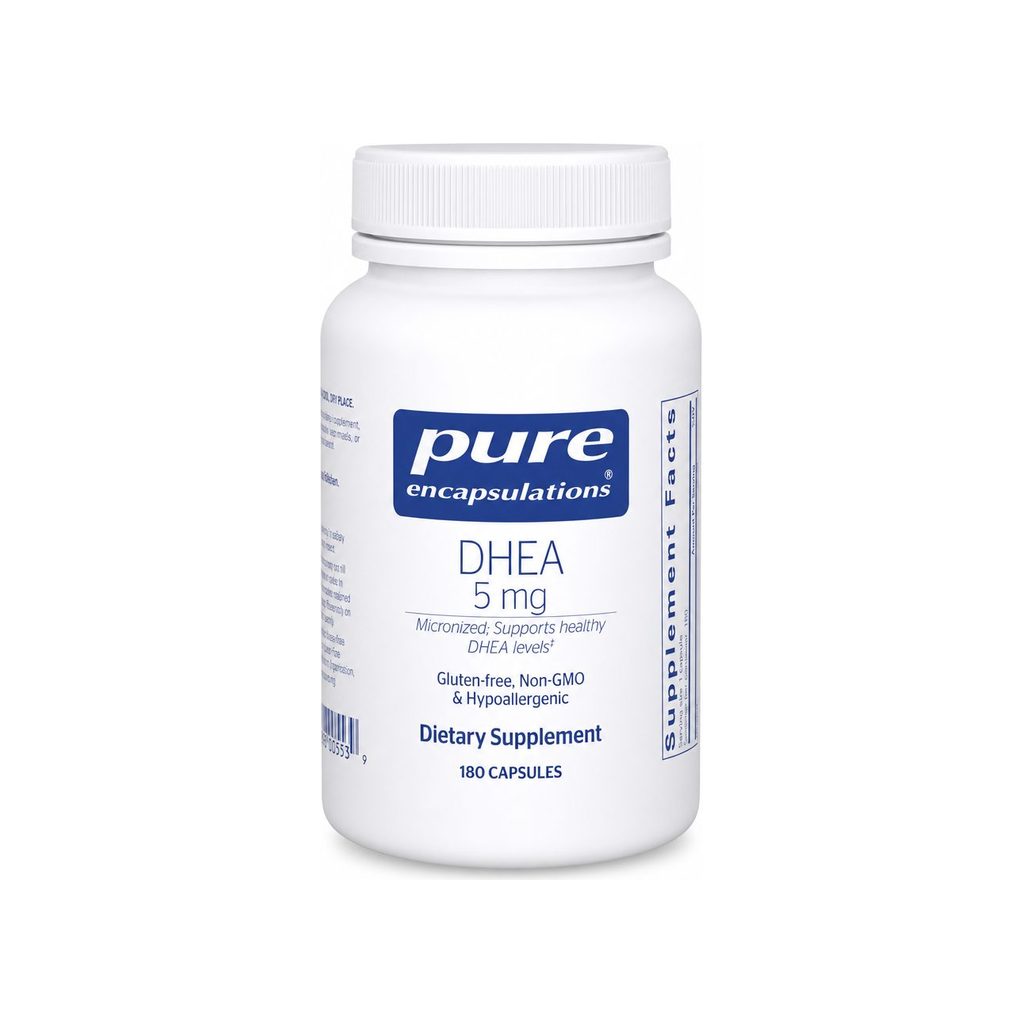 Pure Encapsulations DHEA 5 mg 180 Capsules front bottle with white label and blue cap