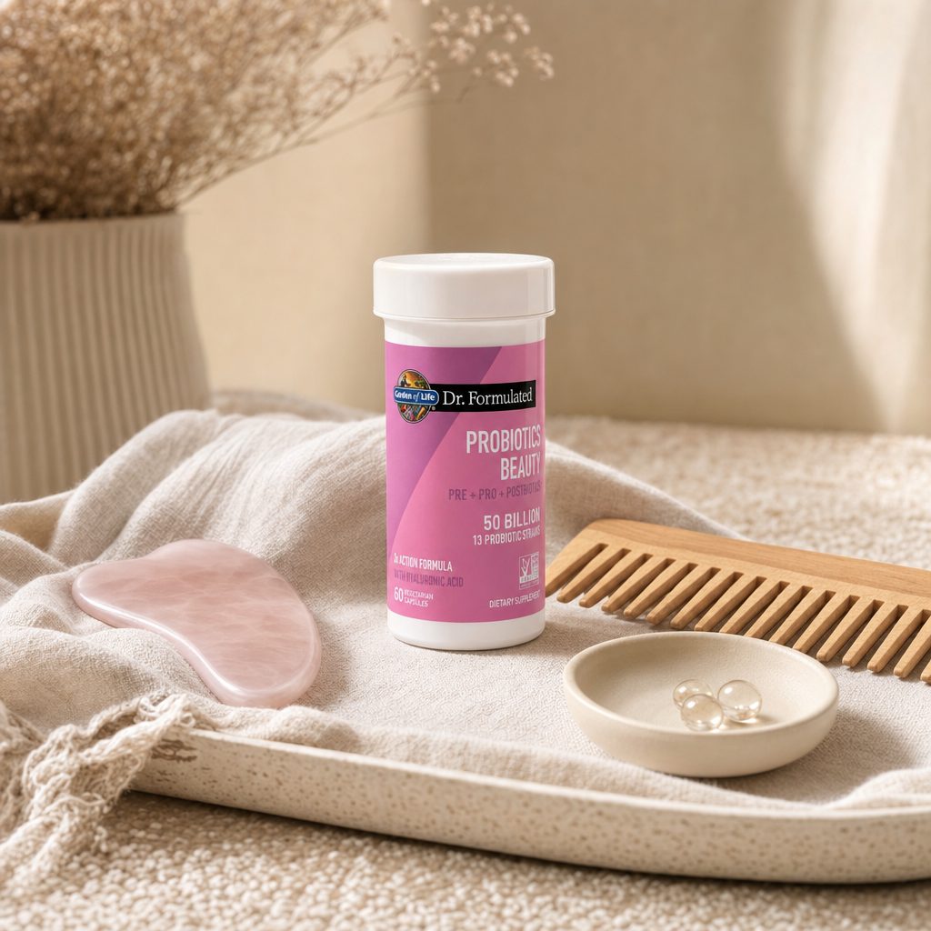 Garden of Life Dr. Formulated Probiotics Beauty bottle with beauty support product callouts