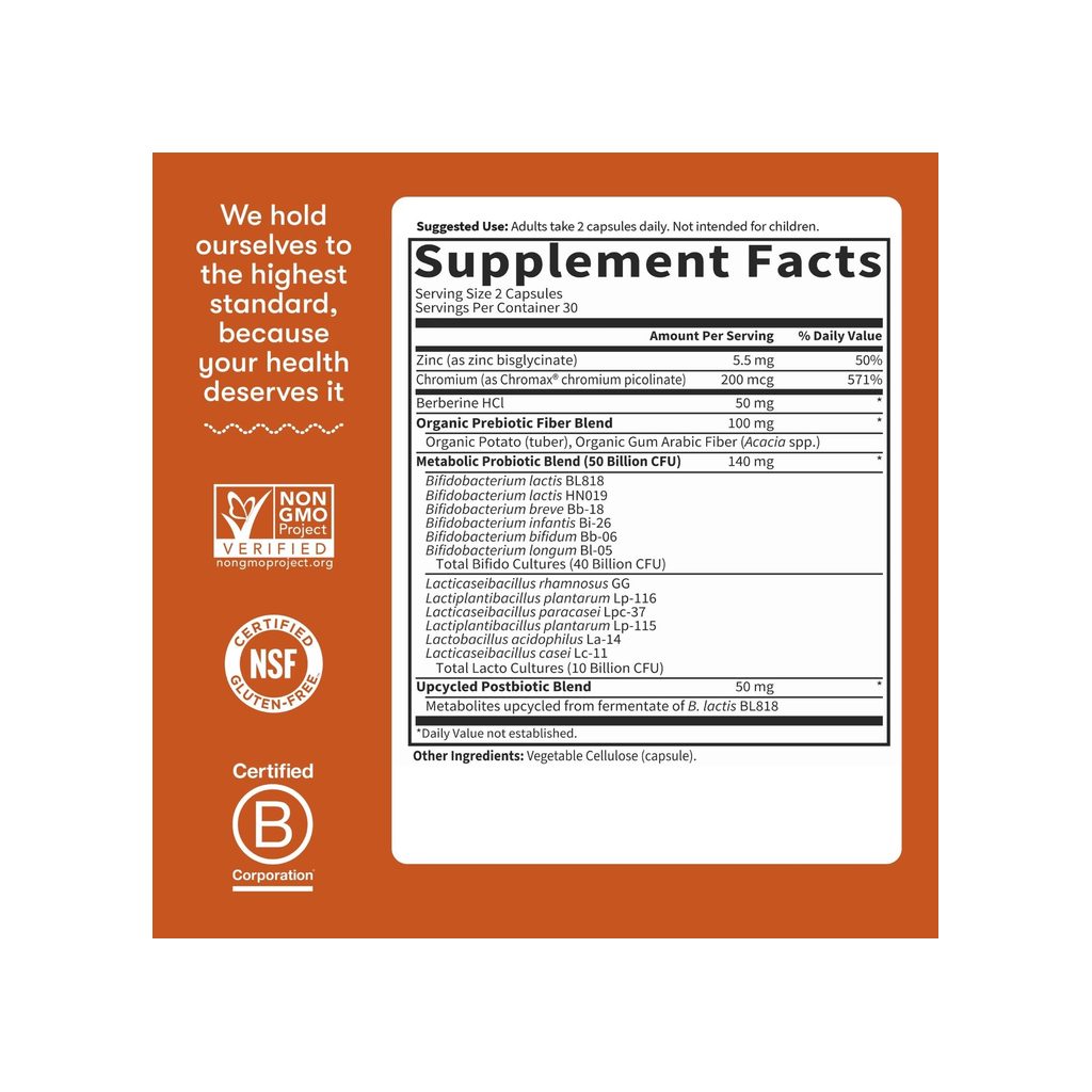 Garden of Life Dr. Formulated Probiotics Glucose Support supplement facts panel