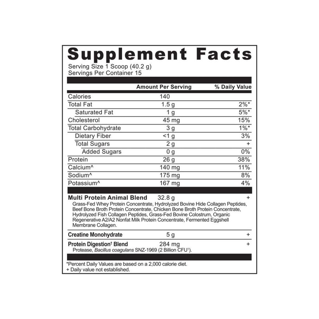 Ancient Nutrition Multi Powder supplement facts panel listing ingredients, dosage, and serving size