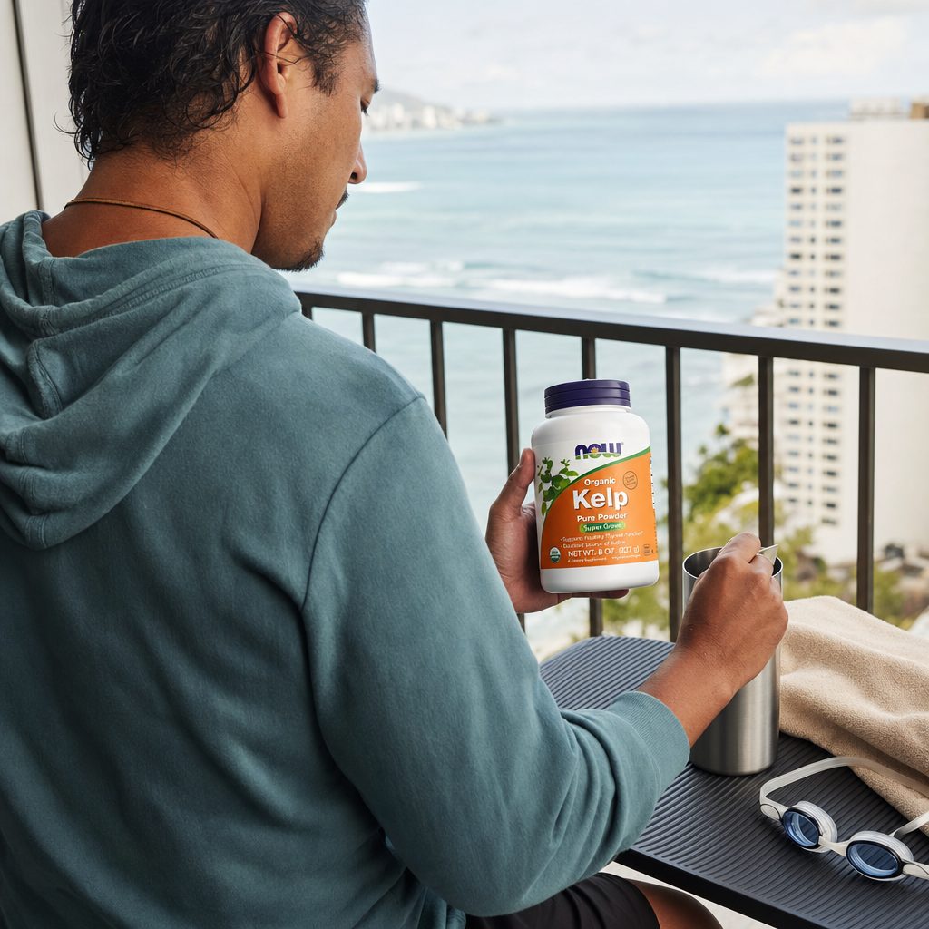 NOW Foods Organic Kelp Powder side bottle panel with supplement details