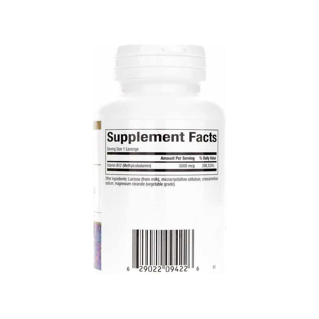 BioClinic Naturals B12 Methylcobalamin 5000mcg Lozenges supplement facts panel with ingredients and serving size