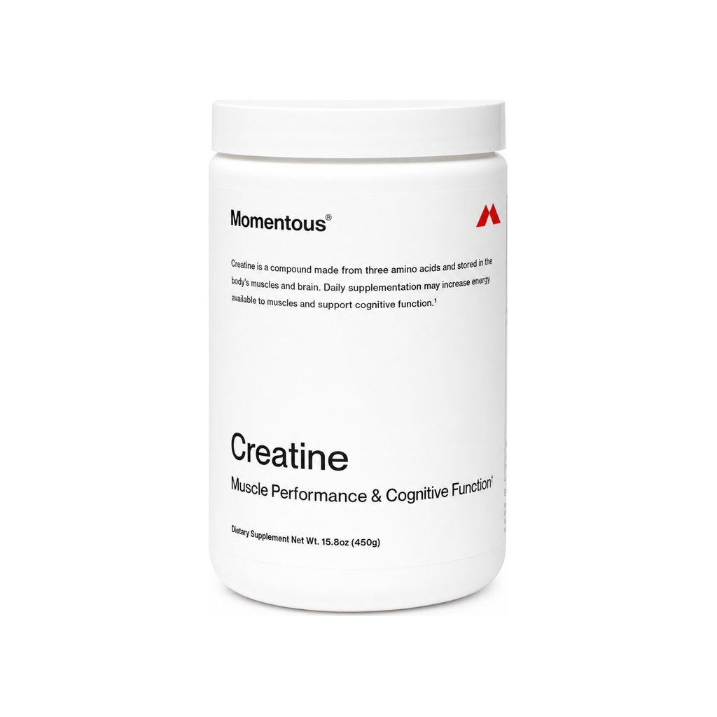 Momentous Creatine Powder 450 g jar with white label and black lid