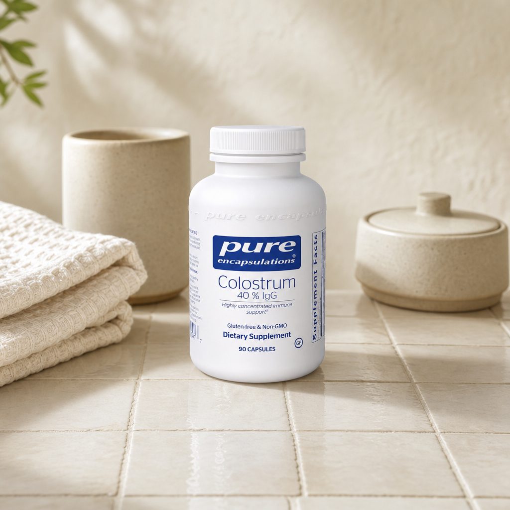 Pure Encapsulations Colostrum 40% IgG bottle showing side label details