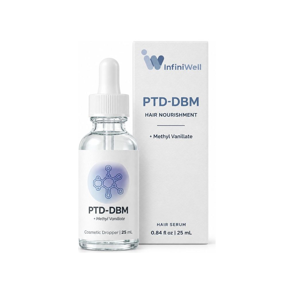 InfiniWell PTD-DBM scalp serum 25 mL dropper bottle and box