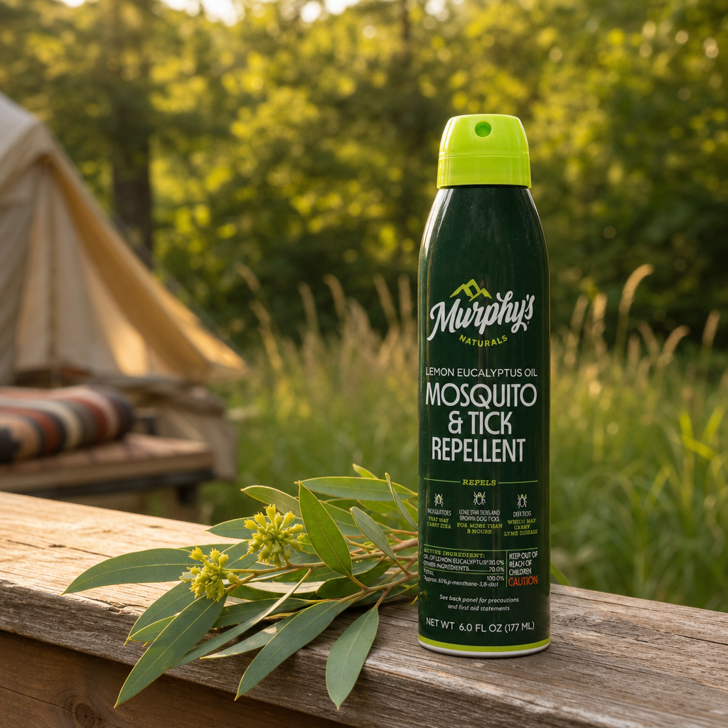 Murphy's Naturals Lemon Eucalyptus Oil Mosquito & Tick Repellent Mist shown in an outdoor/lifestyle setting