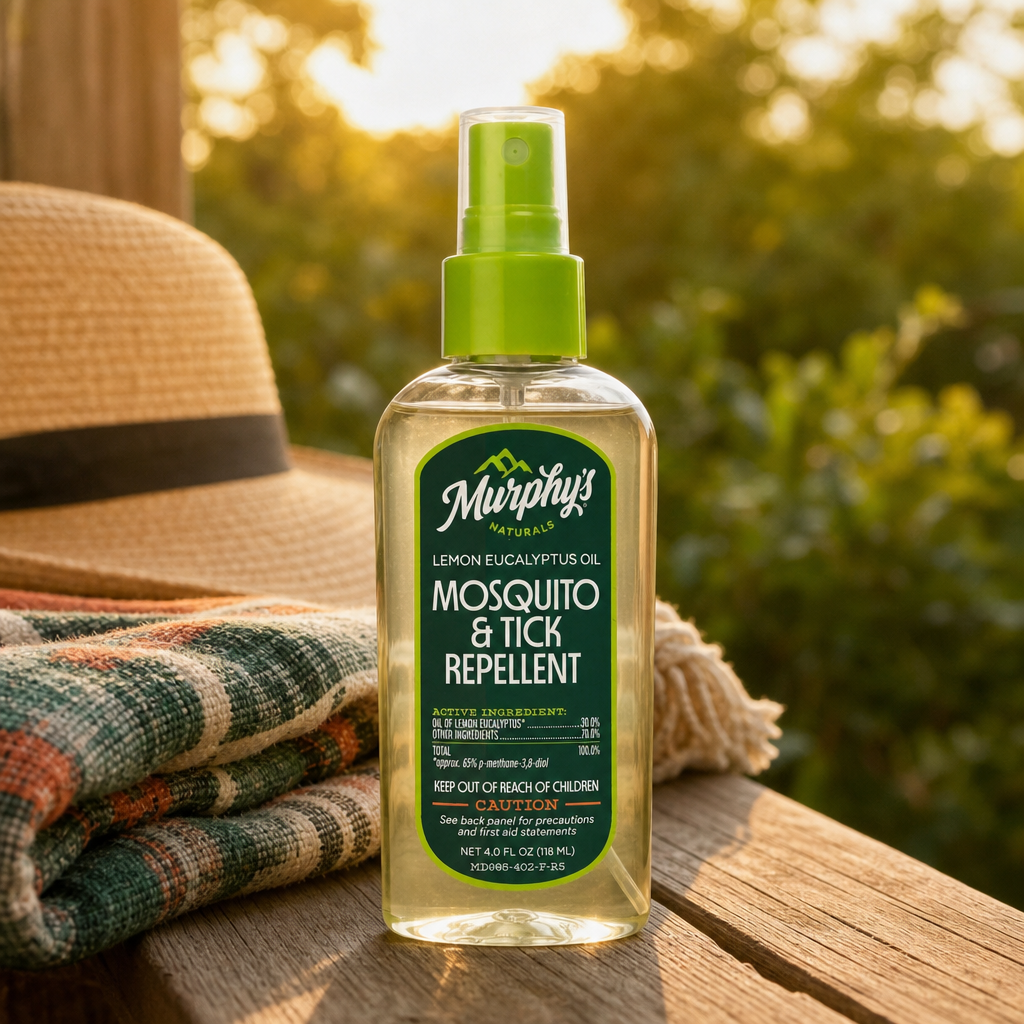 Murphy's Naturals Lemon Eucalyptus Oil Mosquito & Tick Repellent Spray shown in an outdoor/lifestyle setting