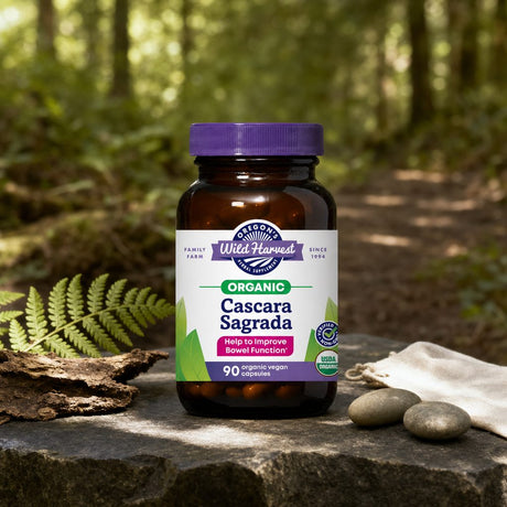 Oregon's Wild Harvest Cascara Sagrada bottle side panel with product details