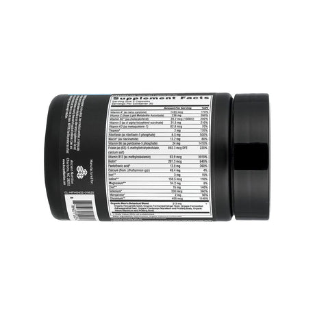 Ancient Nutrition Men's Fermented Multi supplement facts panel listing ingredients and serving size