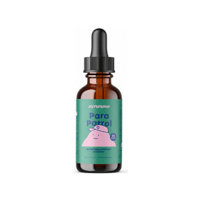 JoySpring ParaPatrol Drops 30 mL front bottle with raspberry-flavored kids digestive formula label