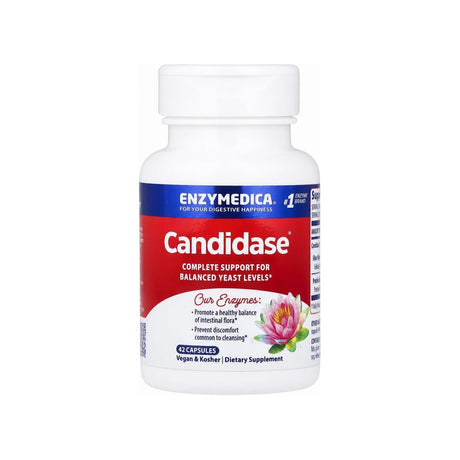 Enzymedica Candidase 42 Capsules bottle front label with vegan and kosher callouts