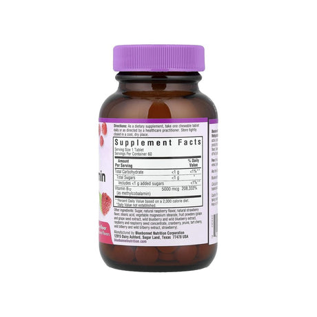 Bluebonnet EarthSweet Chewables Methylcobalamin 5000 mcg supplement facts panel listing dosage