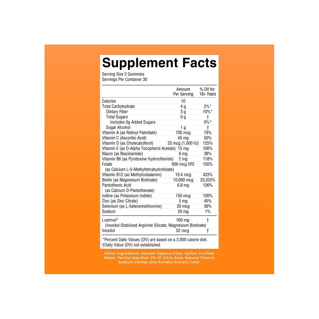 MaryRuth Multivitamin + Hair Growth Gummies supplement facts panel listing ingredients and serving size