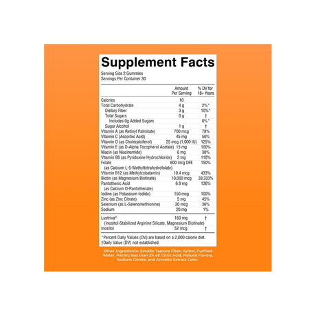 MaryRuth Multivitamin + Hair Growth Gummies supplement facts panel listing ingredients and serving size