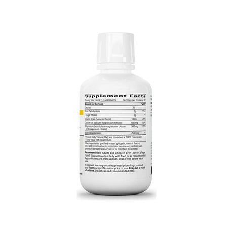 Integrative Therapeutics Liquid Calcium Magnesium Berry Flavor supplement facts panel with dosage and ingredients