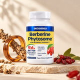 Enzymedica Berberine Phytosome bottle on a stone slab beside bark and red berries