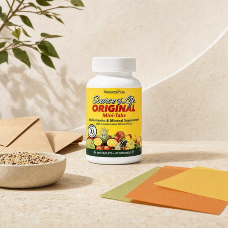 NaturesPlus Source of Life Original Mini-Tabs bottle showing product details