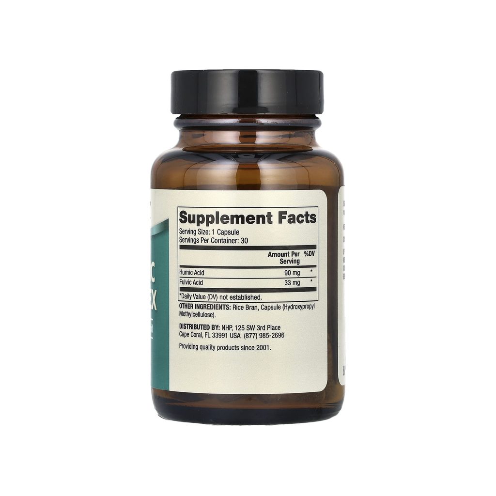 Dr. Mercola Humic Fulvic Acid Complex supplement facts panel listing ingredients and serving size