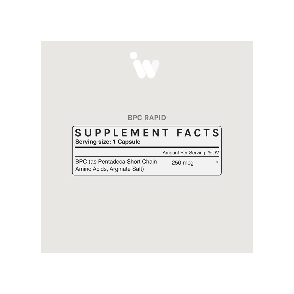 InfiniWell BPC Rapid Supplement Facts: 250 mcg BPC per 1-capsule serving