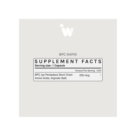 InfiniWell BPC Rapid Supplement Facts: 250 mcg BPC per 1-capsule serving