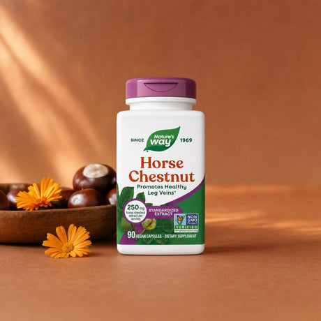 Nature's Way Horse Chestnut bottle with vegan and Non-GMO label callouts