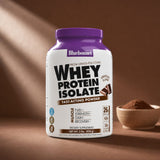Bluebonnet Whey Protein Isolate Powder Chocolate tub with supplement details side panel