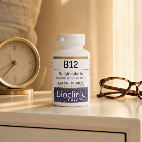 BioClinic Naturals B12 Methylcobalamin 5000mcg Lozenges bottle on a clean white background