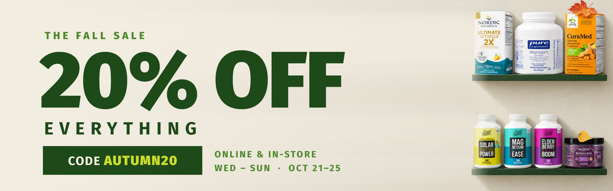 The Healthy Place Fall Sale: 20% off everything with code AUTUMN20, online and in-store, Wednesday to Sunday, October 21 to 25