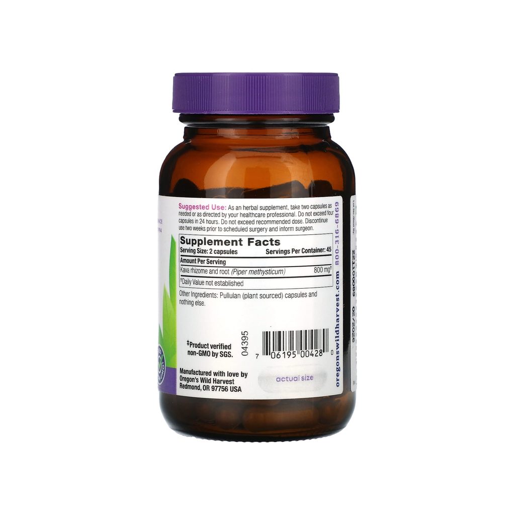 Oregon's Wild Harvest Kava Root Capsules supplement facts panel listing serving size and ingredients
