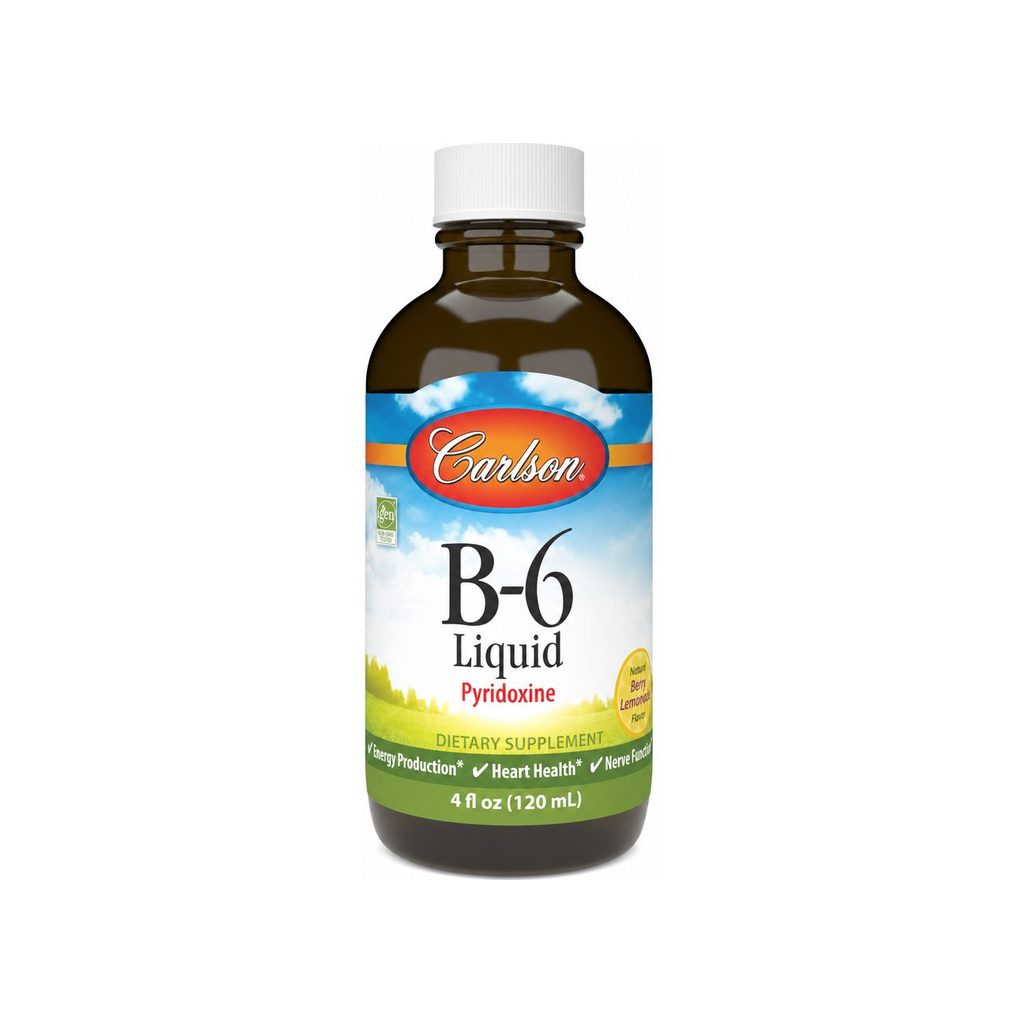 Carlson Vitamin B-6 Liquid 4 fl oz front bottle with natural berry lemonade flavor