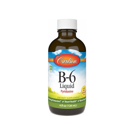 Carlson Vitamin B-6 Liquid 4 fl oz front bottle with natural berry lemonade flavor