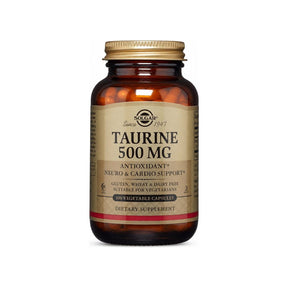 Solgar Taurine 500 mg 100 Vegetable Capsules front bottle label