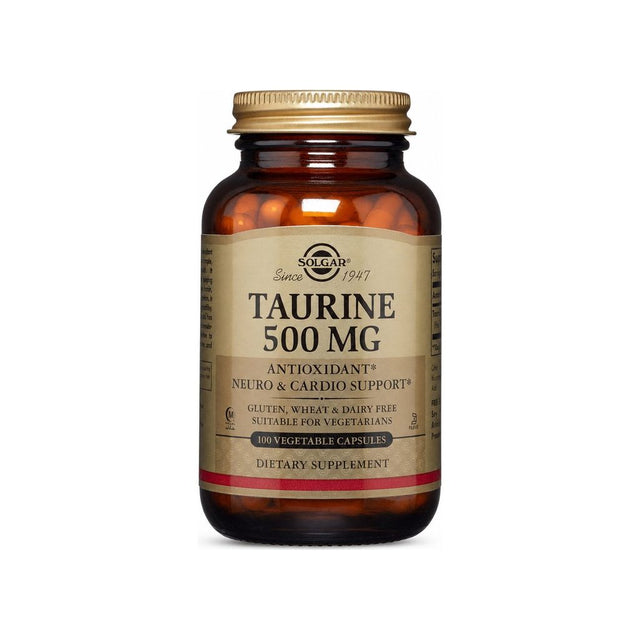 Solgar Taurine 500 mg 100 Vegetable Capsules front bottle label