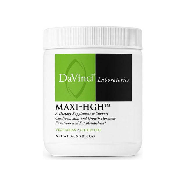 DaVinci Laboratories Maxi-HGH Powder front bottle label, 328.5 g amino acid drink mix