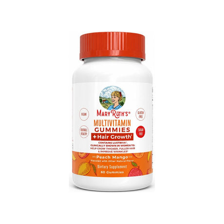 MaryRuth Multivitamin + Hair Growth Gummies 60-count peach mango bottle
