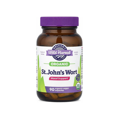 Oregon's Wild Harvest St. John's Wort 90 capsules front bottle with USDA Organic and Non-GMO badges