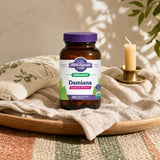 Oregon's Wild Harvest Damiana bottle side panel with suggested use and cautions
