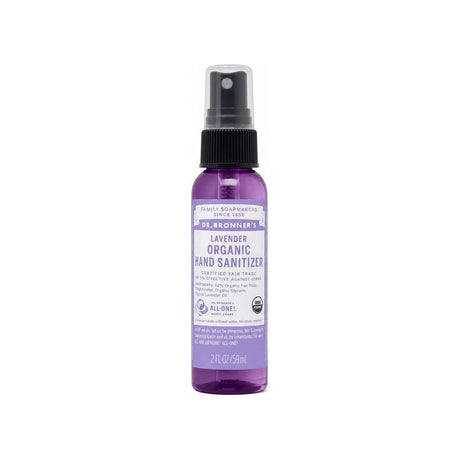 Dr. Bronner's Lavender Hand Sanitizer Spray 2 fl oz front bottle