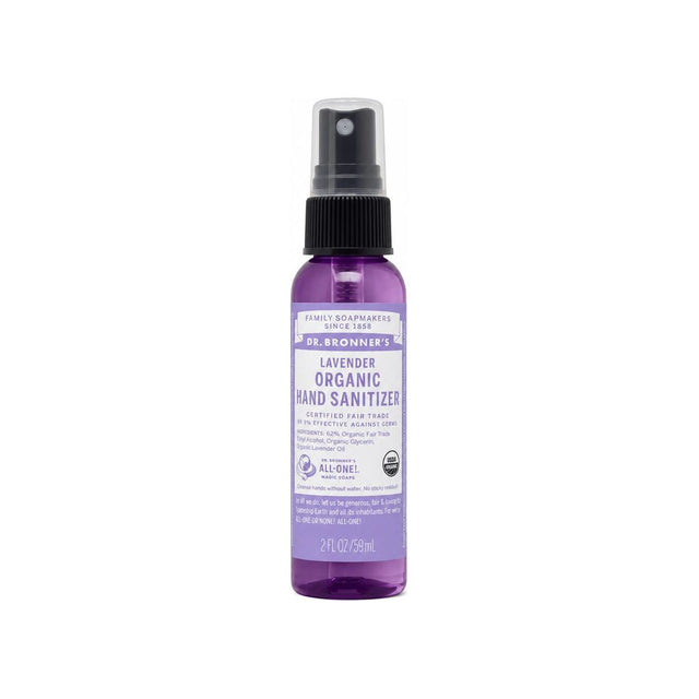 Dr. Bronner's Lavender Hand Sanitizer Spray 2 fl oz front bottle