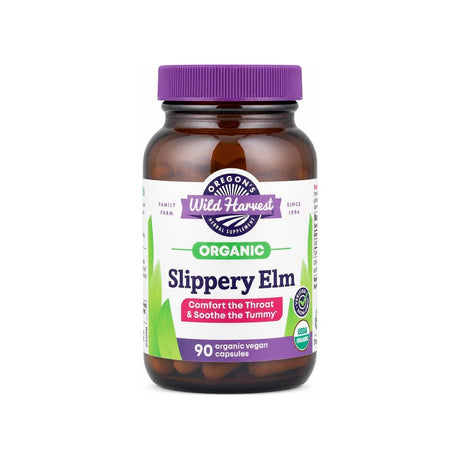 Oregon's Wild Harvest Slippery Elm bottle front with 90 organic vegan capsules
