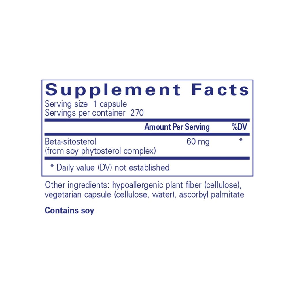 Pure Encapsulations Beta-Sitosterol supplement facts panel listing ingredients, dosage, and serving size