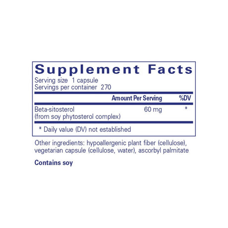 Pure Encapsulations Beta-Sitosterol supplement facts panel listing ingredients, dosage, and serving size