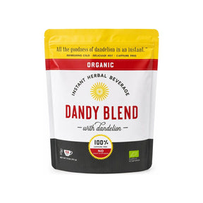 Dandy Blend Organic Instant Herbal Beverage 11 oz front bag with 100% caffeine free label