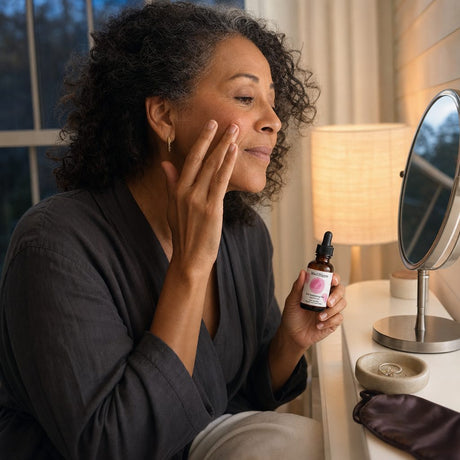 Mad Hippie AHA Exfoliating Peel bottle and box displayed in a skincare routine scene