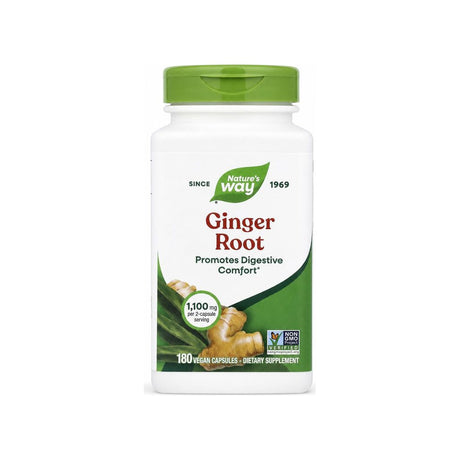 Nature's Way Ginger Root 180 capsules bottle front label with Non-GMO Project Verified badge