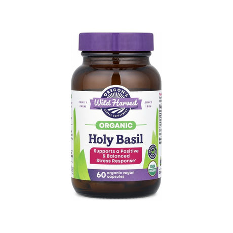 Oregon's Wild Harvest Holy Basil 60 capsules front bottle with organic vegan capsule label
